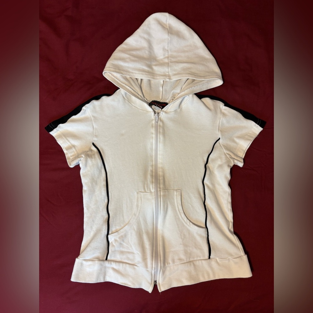 y2k fitted zip up hoodie white & black stripes (brand Vision)